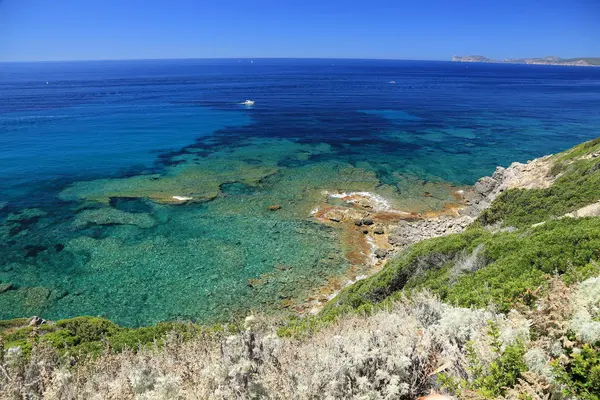 Sardinien Insel Mittelmeer Strand Wasser Meer Zand Bucht — Stockfoto