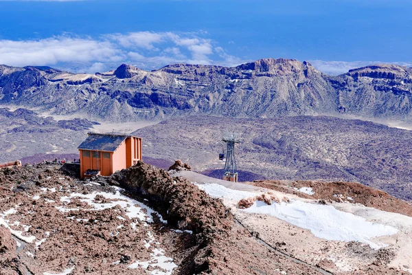 Cable Car Station Foot Teide Volcano Blue Cabin Begins Climb — Stock Photo, Image