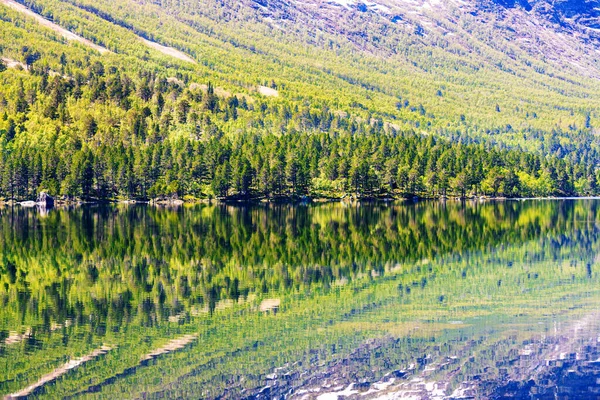 Vista Sobre Lago Montaña Con Reflejos Noruega —  Fotos de Stock