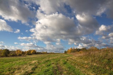Alan ve gökyüzü ile sonbahar manzara.