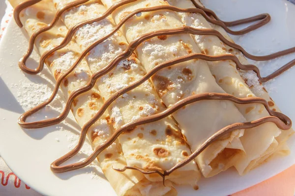 Las Tortitas Comida Fiesta Martes Carnaval Magdalenas Panqueques Están Mantel — Foto de Stock