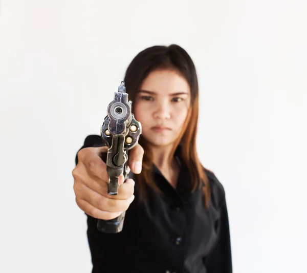 Mulher de negócios com arma — Fotografia de Stock