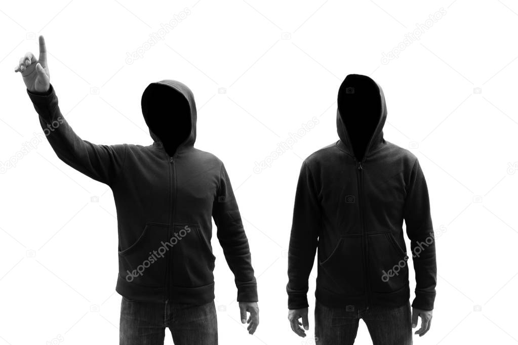 Person in hoodies isolated on white background