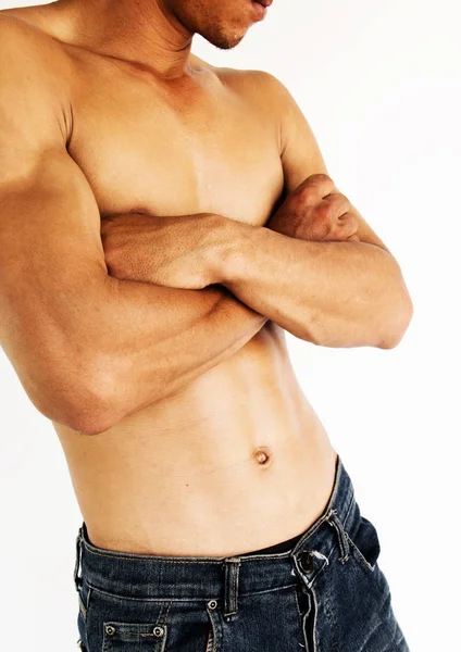 Sexy shirtless muscular male model,Healthy lifestyle concept and ideas — Stock Photo, Image