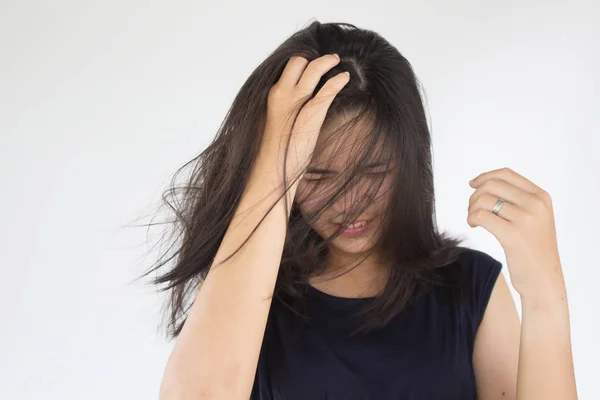 Mujer asiática cuidado del cabello, concepto de estilo de vida belleza mujer —  Fotos de Stock