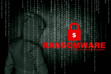 Ransomware, siber güvenlik kavramı, 3d çizim 