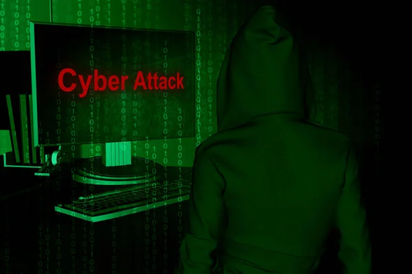 Computador hacker ou Cyber ataque conceito fundo, ilustração 3d — Fotografia de Stock