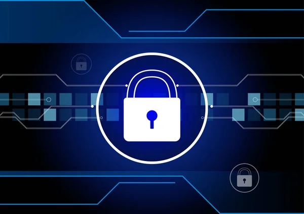 사이버 보안 개념, 화면에 자물쇠와 네트워크 보안 — 스톡 벡터