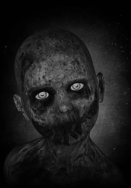 3D иллюстрация страшного зомби мальчика в темноте — стоковое фото