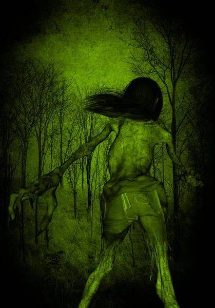 3d illustration of scary ghost woman in the forest — Stock Photo, Image