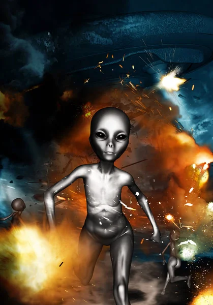 Alien Invasion, 3D Illustration Konzept Hintergrund, — Stockfoto