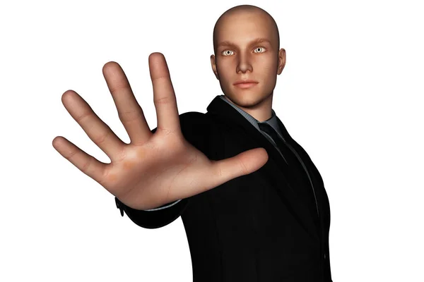 3D-rendering av affärsmannen når handen framåt isolerad på vit bakgrund — Stockfoto