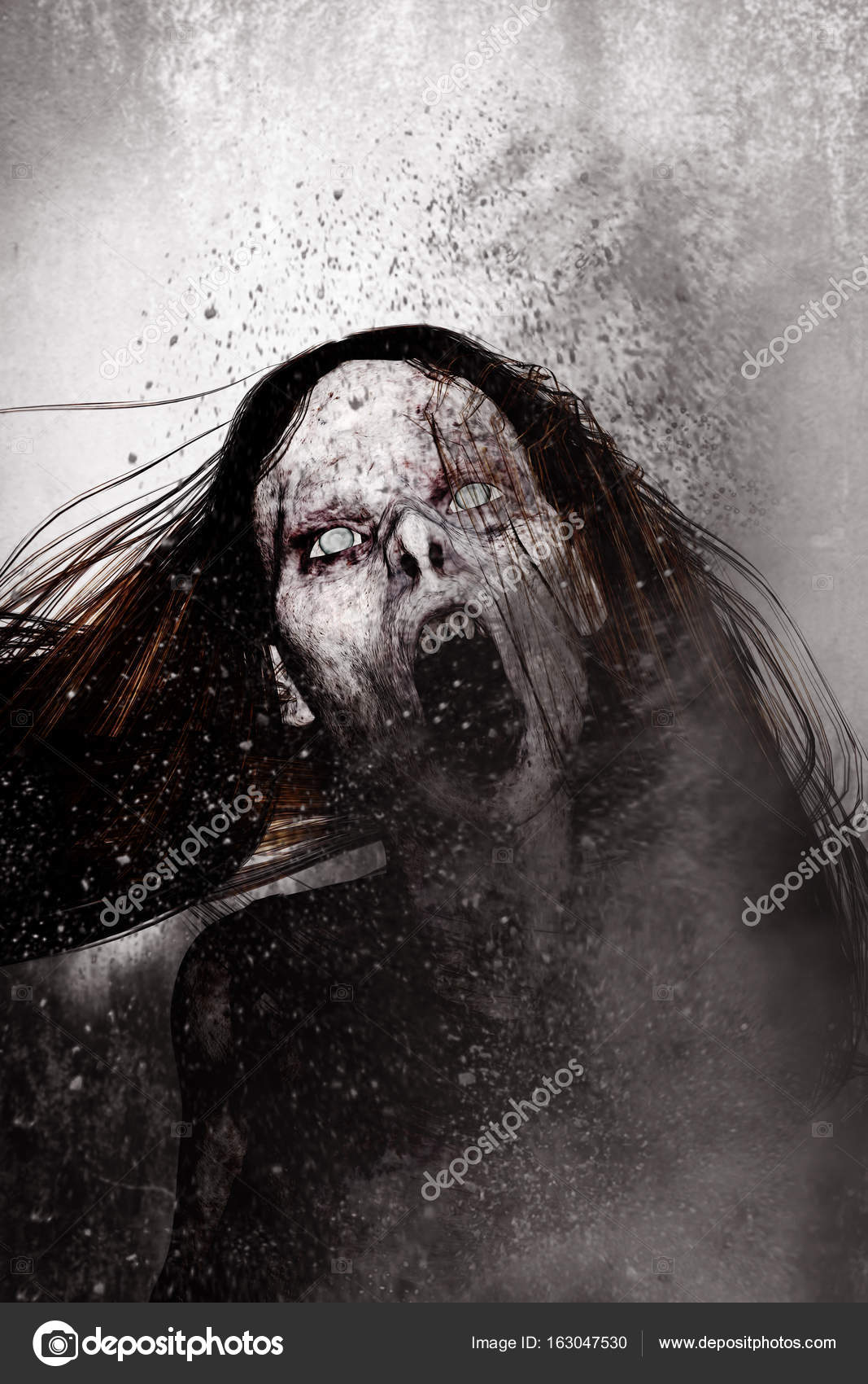 3d illustration of close up scary ghost woman,Horror background ...