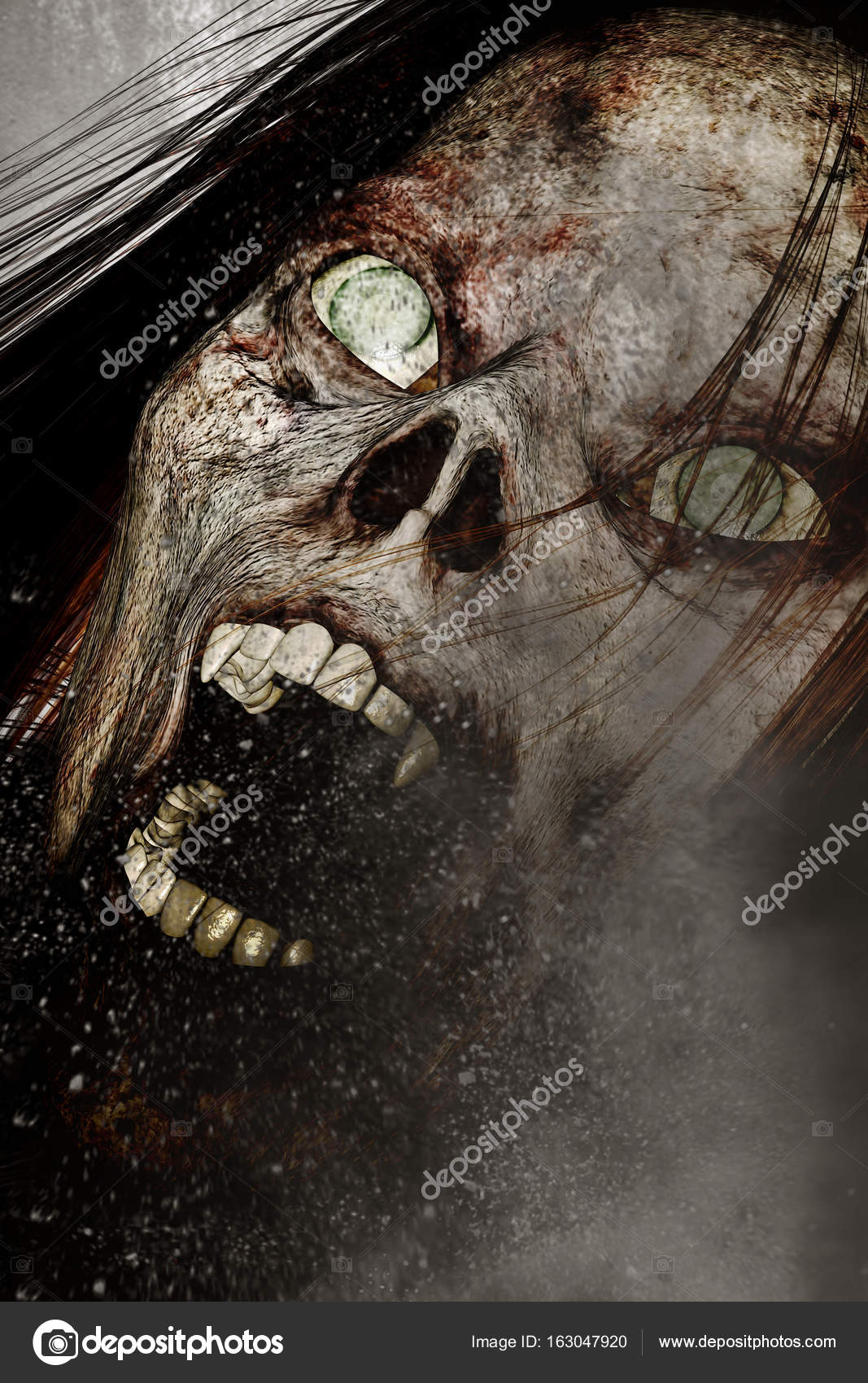 3d illustration of close up scary ghost woman,Horror background ...