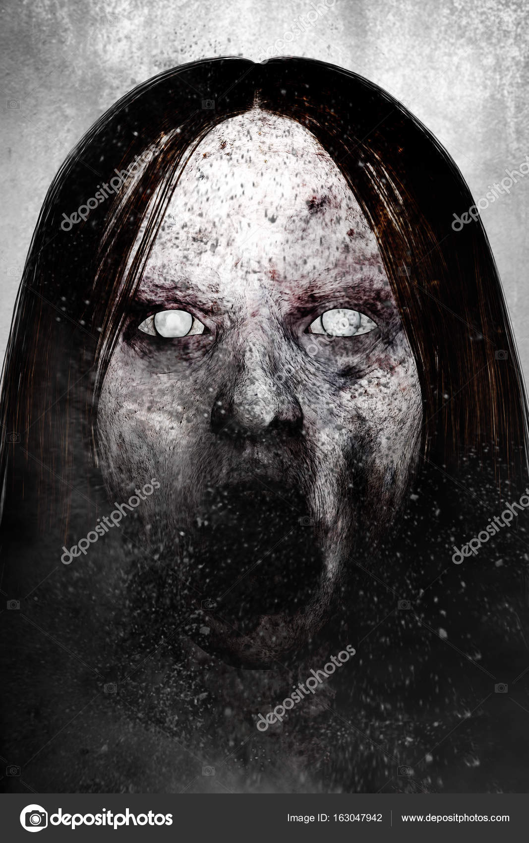 3d illustration of close up scary ghost woman,Horror background ...