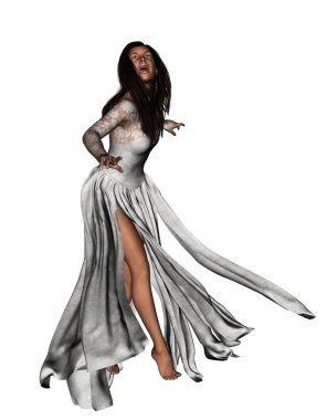 Cadılar Bayramı kavramı arka plan için poz hayalet gelin 3D render