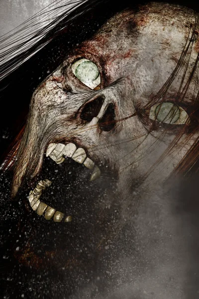 3D-Illustration von beängstigenden Geisterfrau aus nächster Nähe, Horror-Hintergrund gemischte Medien — Stockfoto