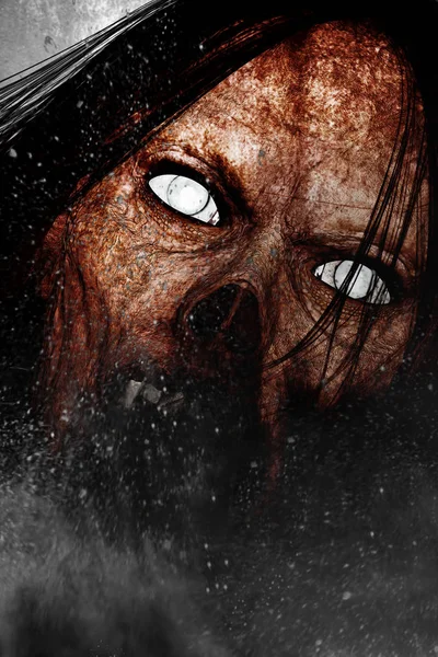 Ijesztő ghost nő, Horror háttér vegyes média közelről 3D illusztrációja — Stock Fotó