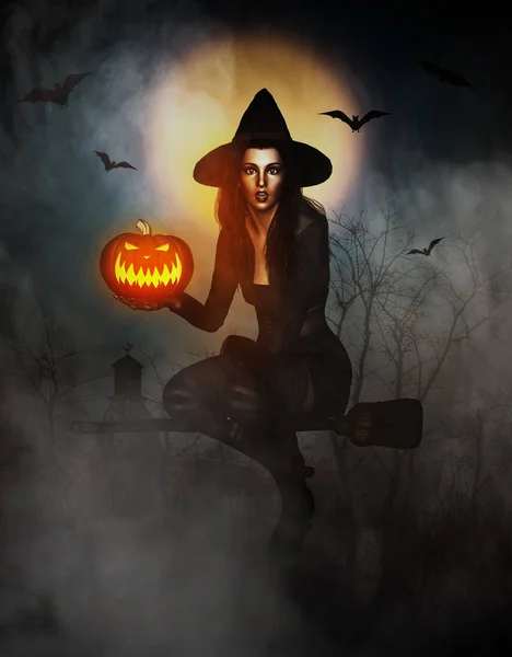 Ilustración 3d de bruja de Halloween —  Fotos de Stock