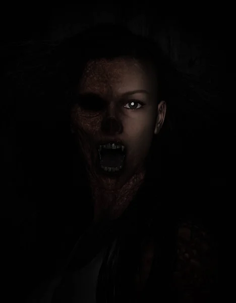 3d иллюстрация превращения женщины в вампира — стоковое фото