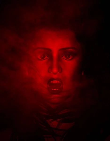 幽霊女、ホラー背景、ミクスト メディアの 3 d イラストレーション — ストック写真