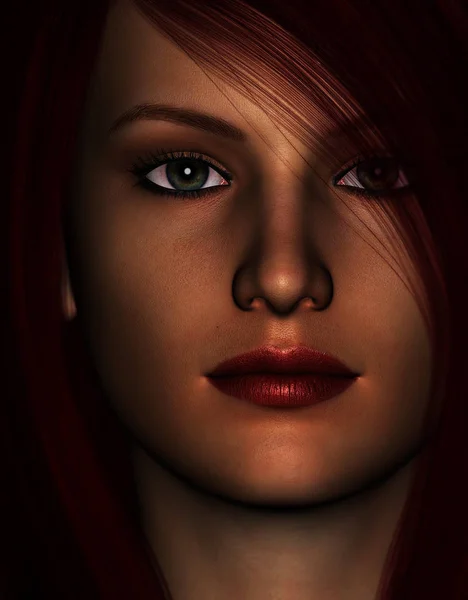 아름다움 빨간 머리 여자 초상화의 3d 그림 — 스톡 사진