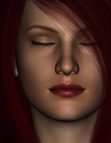 3d ilustración de la cabeza roja mujer retrato cerrado los ojos —  Fotos de Stock