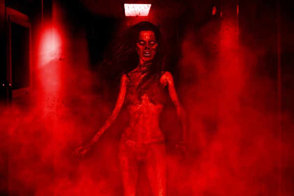 3d ilustración de mujer zombie agresivo — Foto de Stock