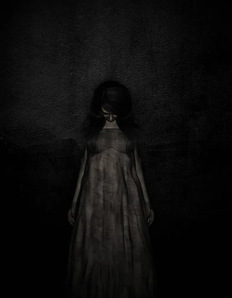 Mujer fantasma asustadiza en la oscuridad — Foto de Stock
