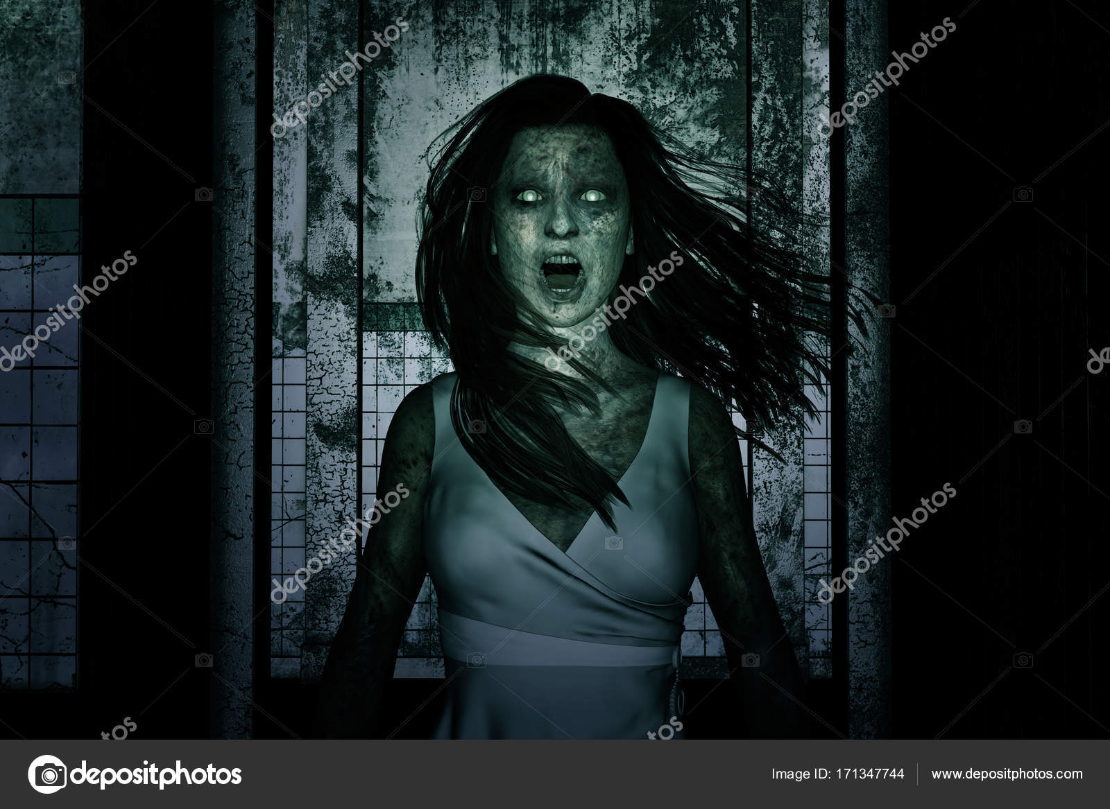 Illustration Scary Ghost Dark Horror Background Stock Photo by ...