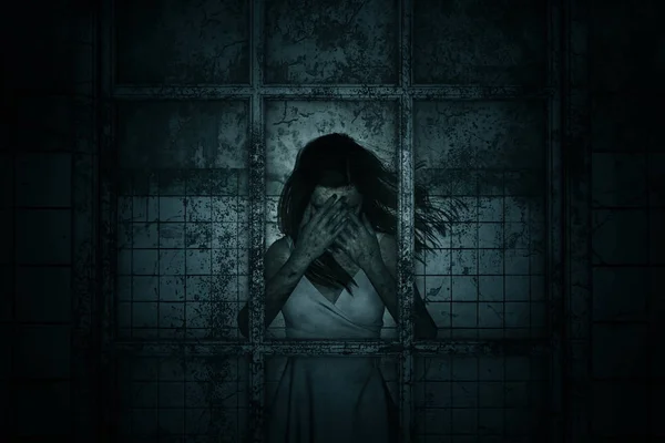 Иллюстрация Страшной Женщины Призрака Доме Привидениями Фон Ужаса Смешанные Средства — стоковое фото