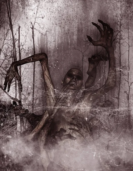 Illustrazione Fantasma Spaventoso Zombie Sfondo Horror Tecnica Mista — Foto Stock