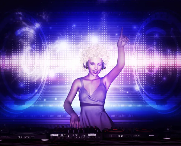 3d illustration of Sexy dj girl at nightclub party,Mixed media