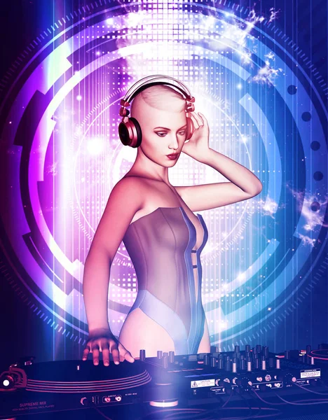 Ilustrație Sexy Blonda Păr Scurt Femeie Ascultând Muzică — Fotografie, imagine de stoc