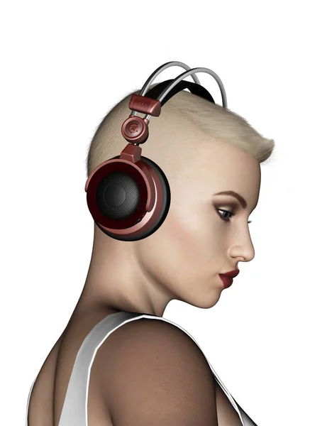 Ilustrație Sexy Blonda Păr Scurt Femeie Ascultând Muzică — Fotografie, imagine de stoc