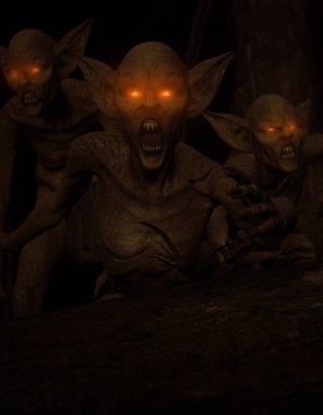 karanlık ormandan korkunç canavar 3D çizimi 