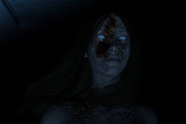 karanlık, korku backgrou korkunç hayalet kadın 3D çizimi