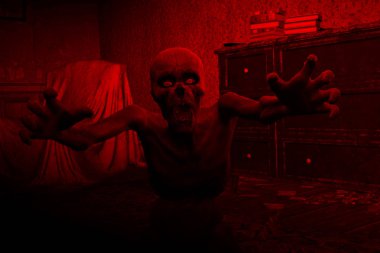 Undead veya zombi perili evde 3D çizimi 