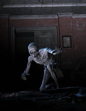 Undead veya zombi perili evde 3D çizimi 