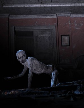 Undead veya zombi perili evde 3D çizimi 