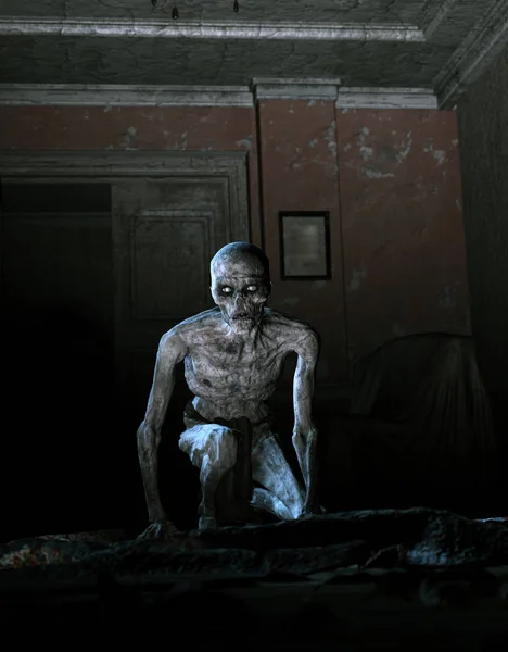 3D απεικόνιση του Undead ή ζόμπι σε στοιχειωμένο σπίτι — Φωτογραφία Αρχείου