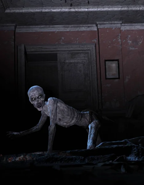 3d 在闹鬼的房子的亡灵或僵尸插图 — 图库照片