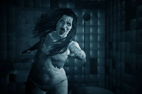 Illustration 3D de femme fantôme effrayante dans l'obscurité, Horreur backgrou — Photo