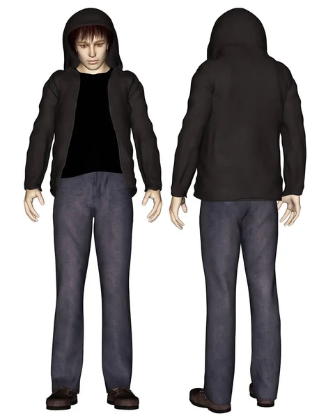 3d render of boy wearing hoodies as hacker,teenage boy,stranger — Stock Photo, Image