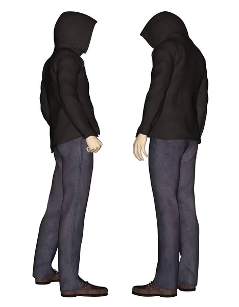 3d render of boy wearing hoodies as hacker,teenage boy,stranger — Stock Photo, Image