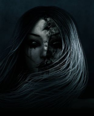 Hayalet kadın 3d render kavramı b yüzünde yara dikiş ile