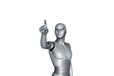 Beyaz arka plan üzerinde izole robot işaret parmağı 3D render 