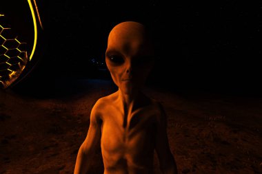 Visit of an Alien,3D illustration concept background  clipart