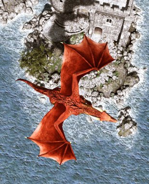 3D fantezi ejderha efsanevi Adası