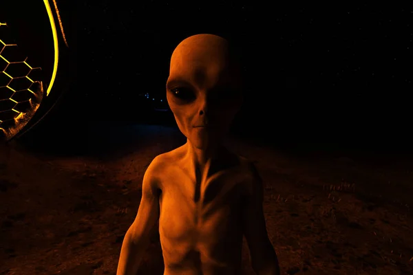 Visit of an Alien, 3D illustration concept background — стоковое фото